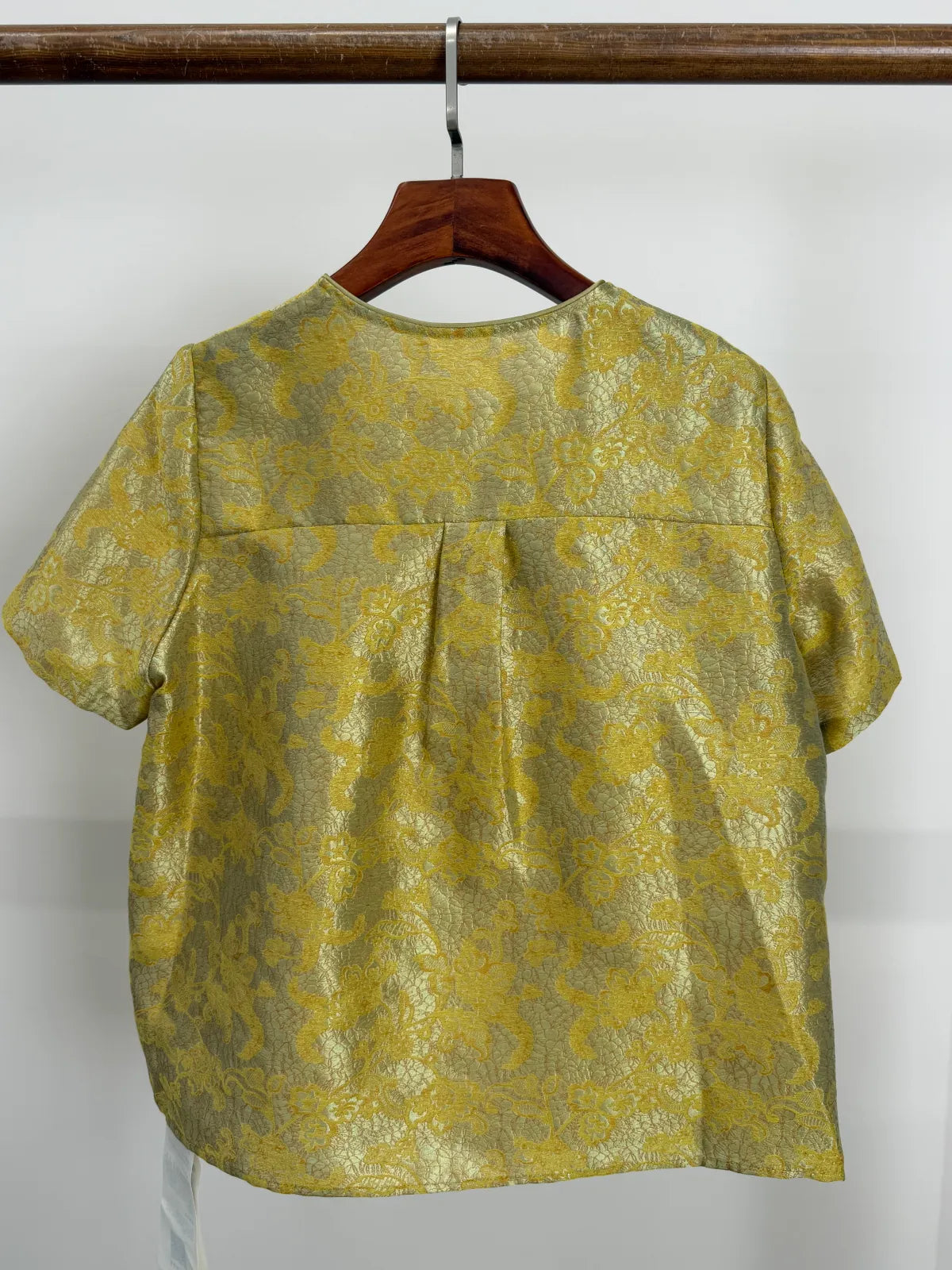 Yellow Acetate Jacquard Embroidered Chinese Blouse Back Look | Luxe Orienta 